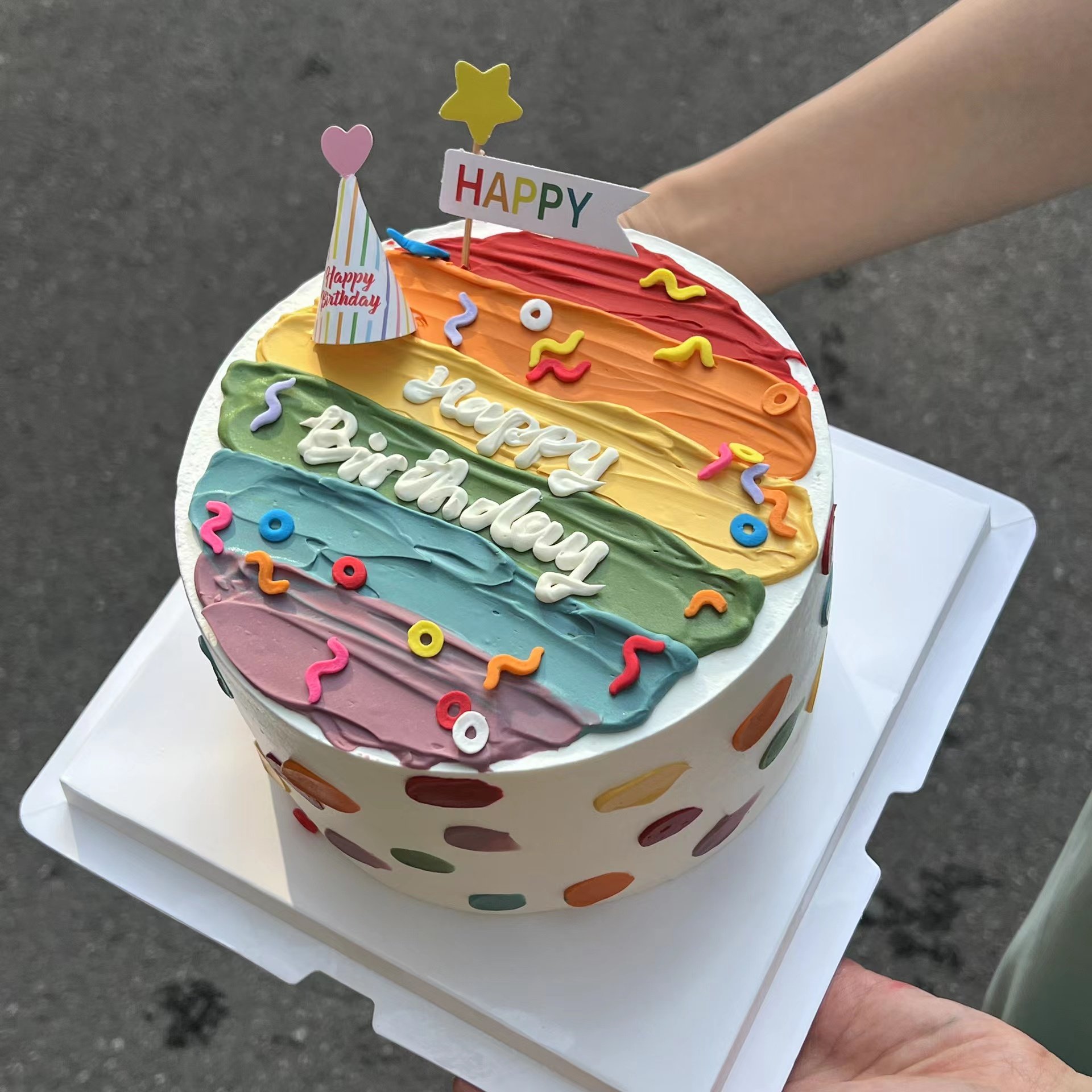 网红ins风简约款彩虹蛋糕 fc水性色素彩虹色小仙女生日蛋糕装饰