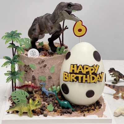 侏罗纪霸王龙蛋糕装饰摆件恐龙主题森系烘焙蛋糕敲敲乐儿童男孩