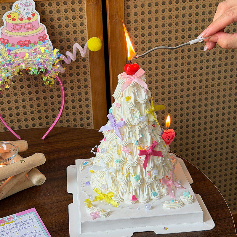 网红彩色蝴蝶结丝带蛋糕装饰蝴蝶结樱桃蜡烛生日烘焙甜品配件摆件
