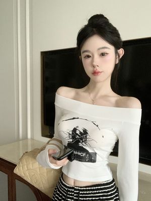 白色美式辣妹印花上衣