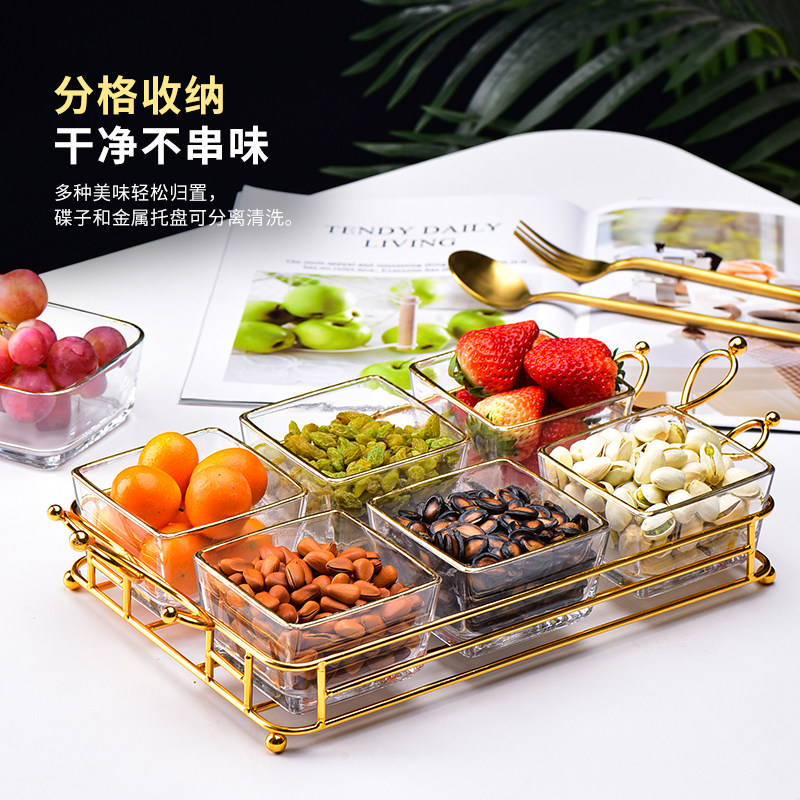 分格果盘玻璃轻奢风水果盘家用客厅茶几2025新款点心拼盘小吃零食