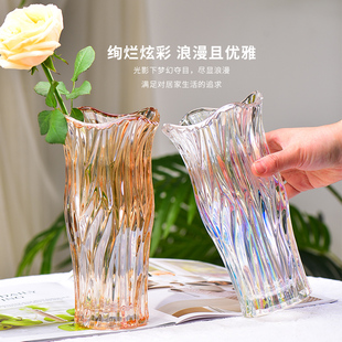 轻奢琉光水晶玻璃花瓶客厅样板间酒店插花装 欧式 饰器皿摆件工艺品