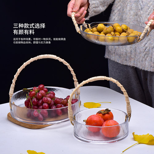 法兰晶手提藤编玻璃果盘