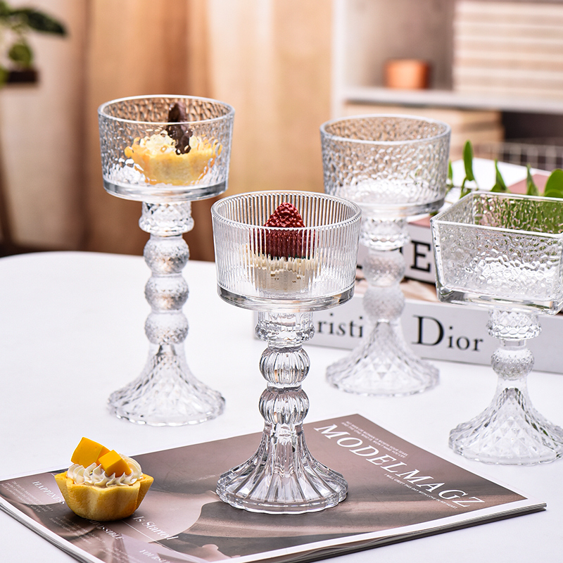 北欧轻奢透明高脚玻璃水果盘客厅家用瓜子糖果零食盘点心干果碗