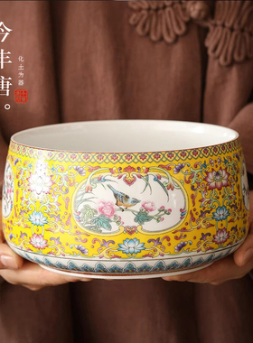 今丰唐珐琅彩茶洗家用大号笔洗陶瓷功夫茶具配件水盂洗杯碗茶渣桶
