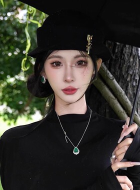 博主同款定制郁金香黑色澳毛礼帽女秋冬优雅气质留洋千金渔夫帽子