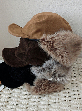 大头围~秋冬麂皮绒毛绒雷锋帽子男女加厚保暖护耳鸭舌防风防寒帽