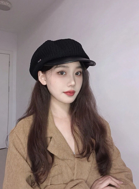 黑色贝雷帽女春夏秋复古百搭显脸小透气报童帽大头围八角画家帽子