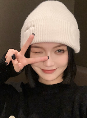 自留款~小众显脸小大头围针织毛线帽女秋冬潮韩国保暖白色套头帽