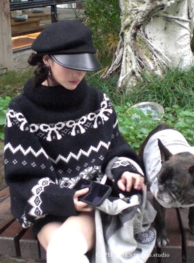 气质黑色费尔岛风复古羊毛呢鸭舌帽子女秋冬款贝雷帽休闲百搭帽子