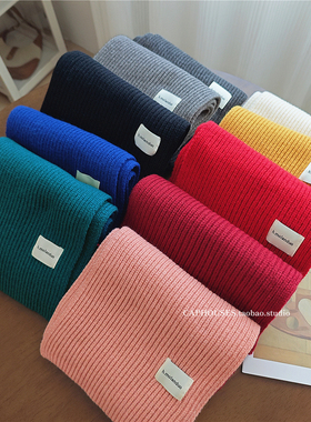 蓝色针织围巾女士冬季2025新款韩系氛围感百搭灰色加厚保暖围脖男