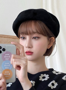夏季黑色透气贝雷帽女薄款韩版日系百搭潮甜美可爱八角画家帽夏天