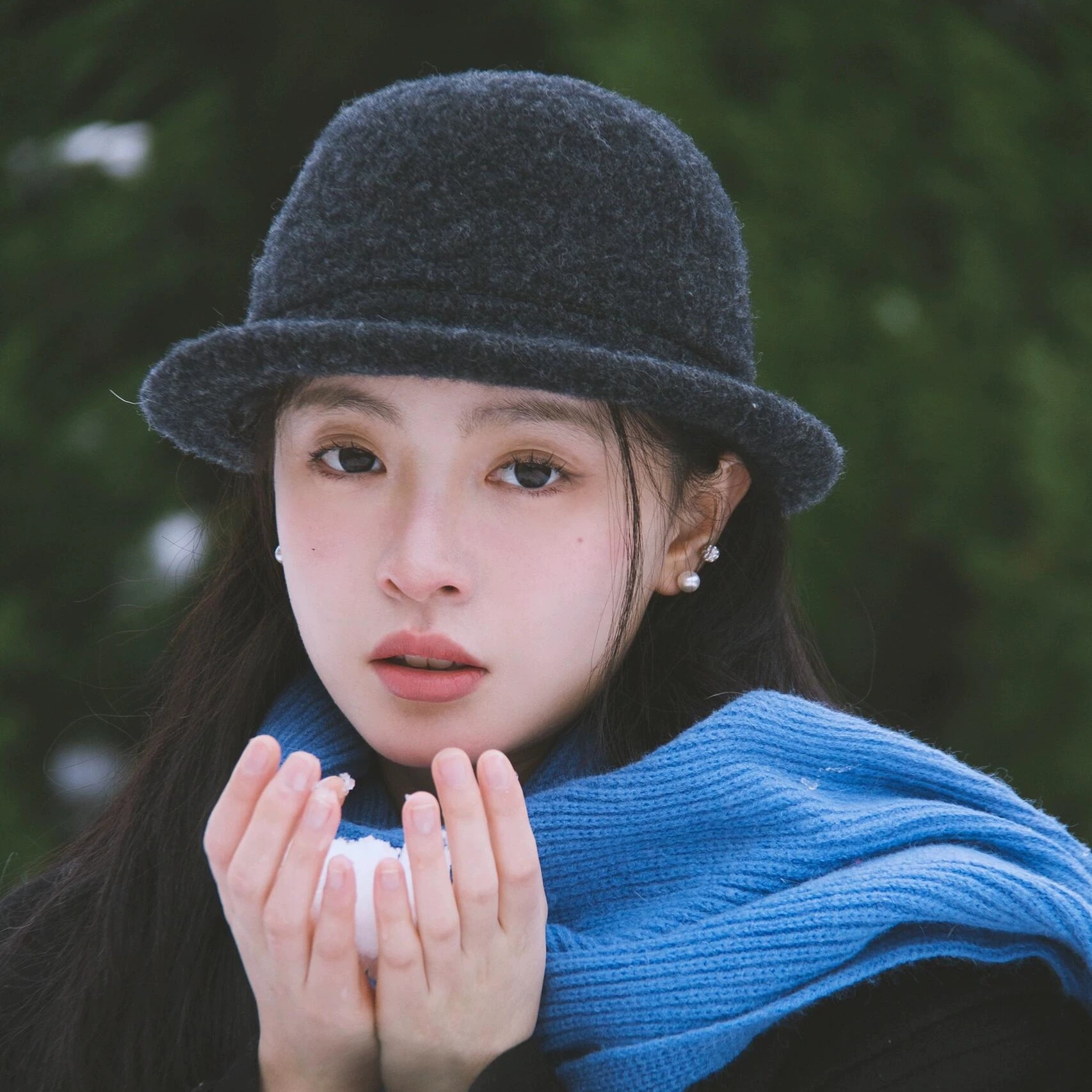 北海道雪地日系灰色圆顶帽子女冬季卷边小礼帽赫本风复古千金盆帽