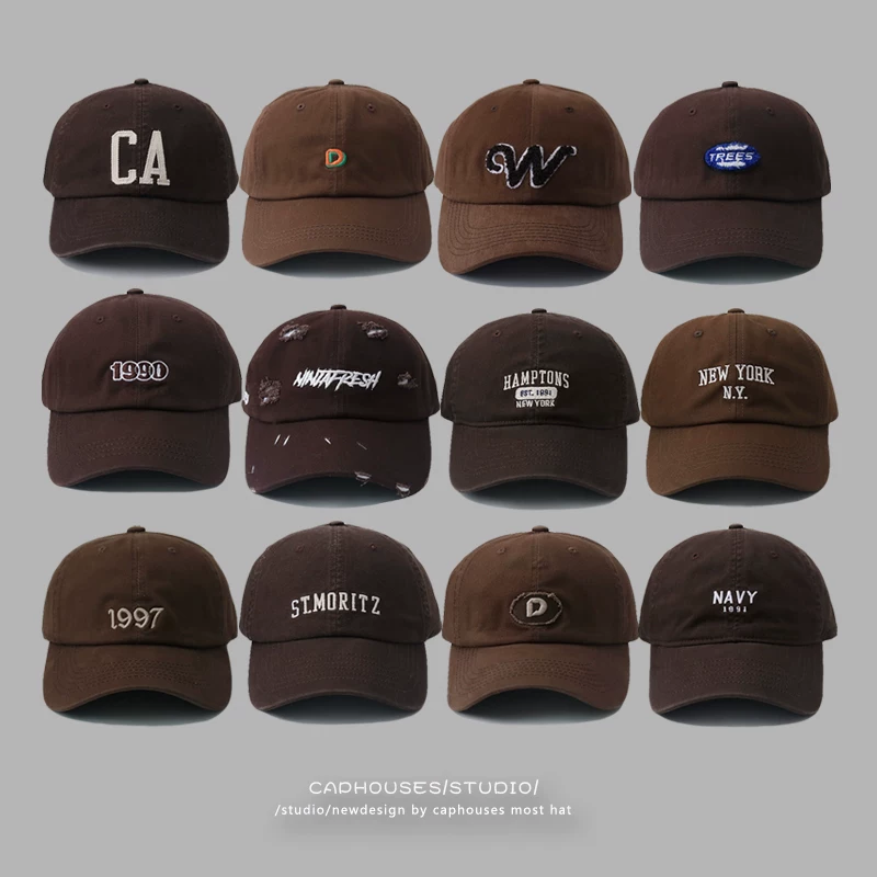 Tide, coffee brown retro baseball cap, hat