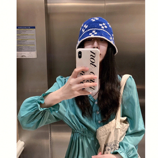 手工钩针编织小花渔夫帽女水桶帽可卷边针织盆帽秋冬季 小头围韩版