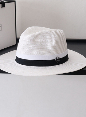 巴拿马时尚复古白色礼帽男女士夏季出游草编百搭遮阳帽防晒沙滩帽