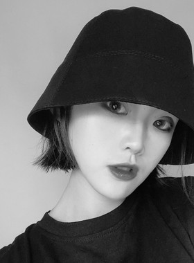禁欲系黑色水桶帽子女日系原宿街头潮人渔夫帽小众韩版百搭盆帽