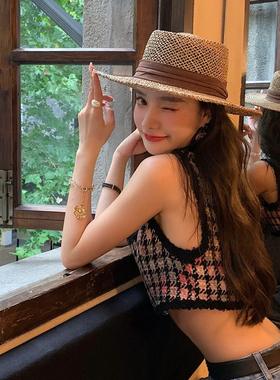 ins手工编织帽子女夏天复古镂空遮阳草帽大檐沙滩海边度假礼帽潮