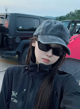 水洗做旧鸭舌帽女显脸小美式灰色日系复古简约宽帽檐牛仔棒球帽子