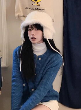 软糯韩系甜美毛茸茸帽子女秋冬保暖白色护耳雷锋帽骑行保暖渔夫帽