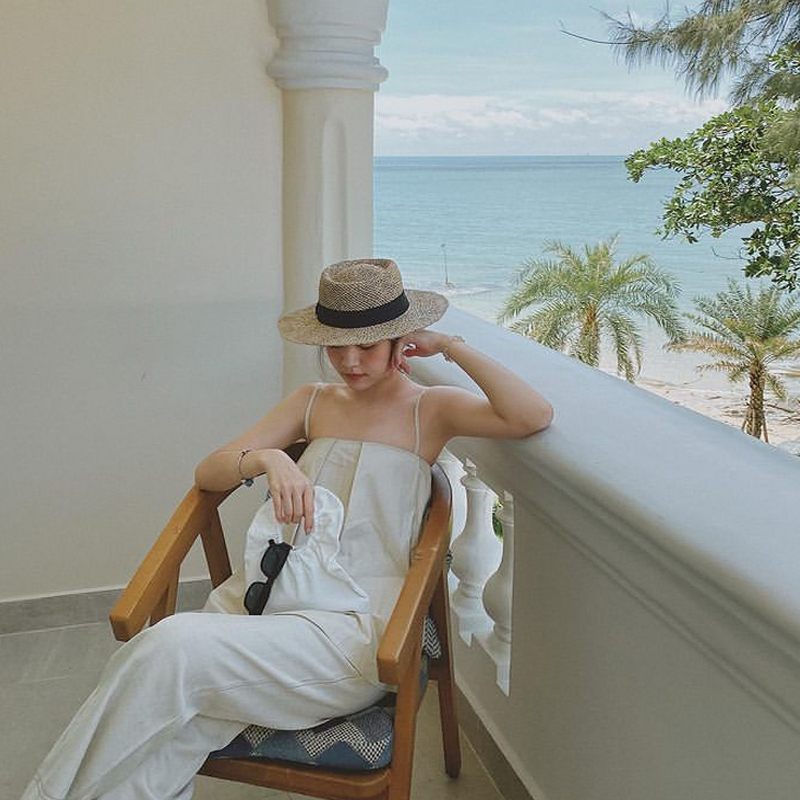 网红平顶镂空大檐沙滩遮阳草帽