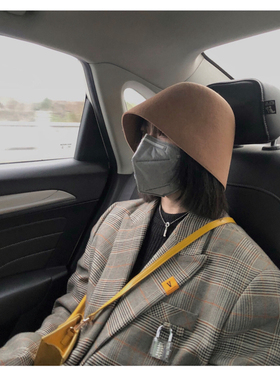 大头围羊毛水桶帽子女秋冬韩版潮百搭复古毛呢钟型盆帽素颜渔夫帽