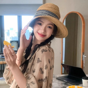 度假草帽沙灘草原太陽(yáng)帽民族風(fēng)旅游復(fù)古牛仔帽女夏遮陽(yáng)帽 2025新款