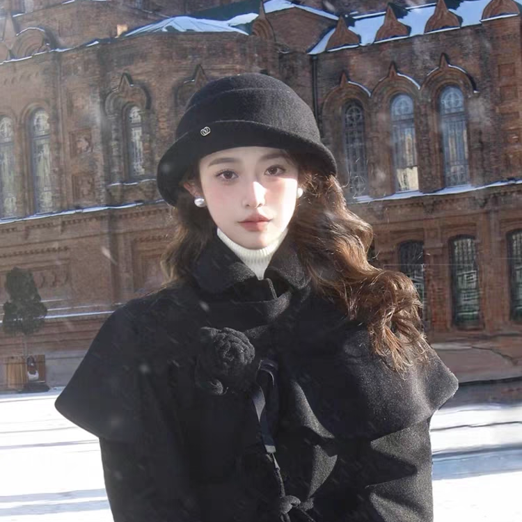 黑色羊毛礼帽法式复古贝雷帽