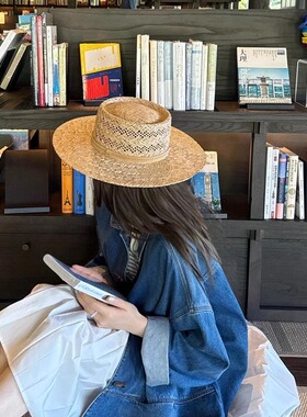夏季新款小香欧美风手工编织法式大檐遮阳帽防晒海边度假草编礼帽