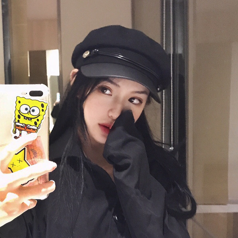 网红同款英伦复古平顶海军八角帽