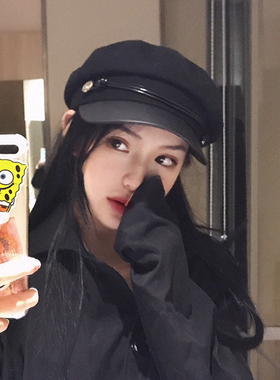 网红同款英伦复古八角帽鸭舌报童帽秋冬休闲百搭海军帽子女韩版潮