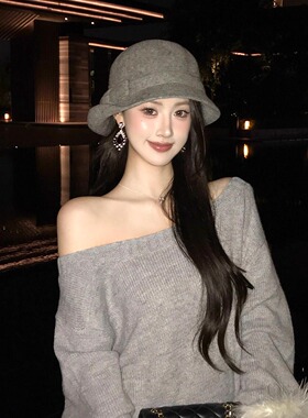 赫本风优雅复古卷边羊毛礼帽女秋冬大头围高级灰色圆顶千金渔夫帽