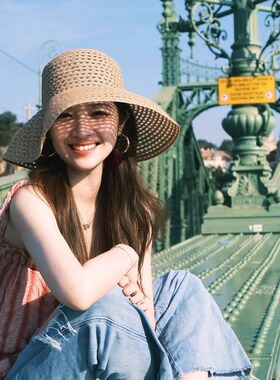 法式优雅复古镂空透气大帽檐防晒草编帽子海边度假太阳帽夏天女士