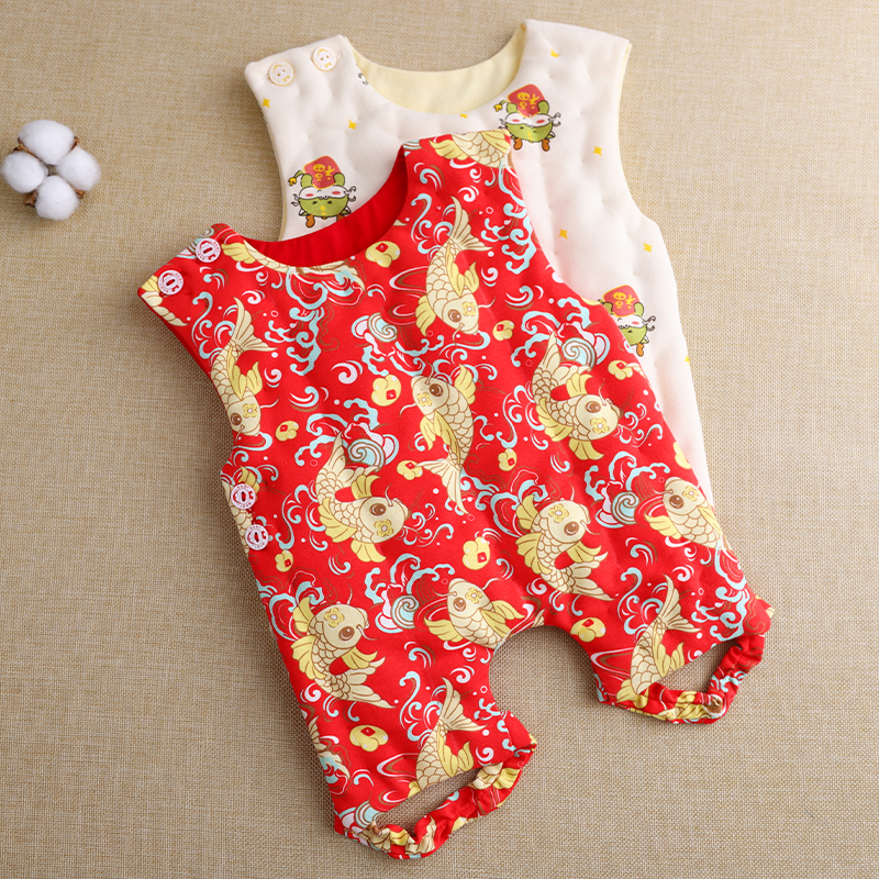 纯棉花宝宝连腿肚兜兜新生婴儿童加厚夹棉小孩睡觉护肚子春秋冬季