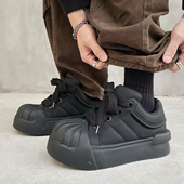 男女轻质黑武士面包鞋 两点浪漫2026春新款 原创贝壳头厚底增高板鞋