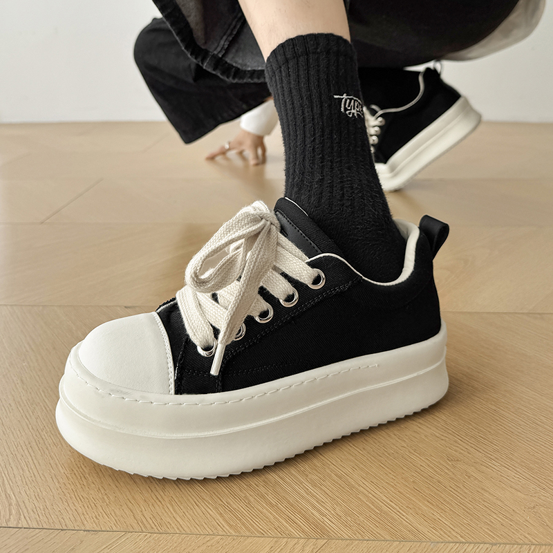 8cm隐形增高小胖墩面包帆布板鞋