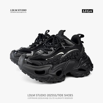 两点浪漫2026新款网面巴黎轮胎老爹鞋男7CM轻质厚底黑武士休闲鞋