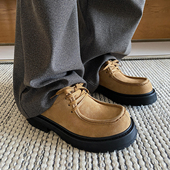 两点浪漫2025秋冬新款 袋鼠鞋 厚底增高马丁皮鞋 男卡其色大头德比鞋