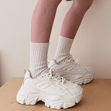 两点浪漫2025新款老爹鞋厚底运动休闲鞋男女7cm增高发型师小白鞋