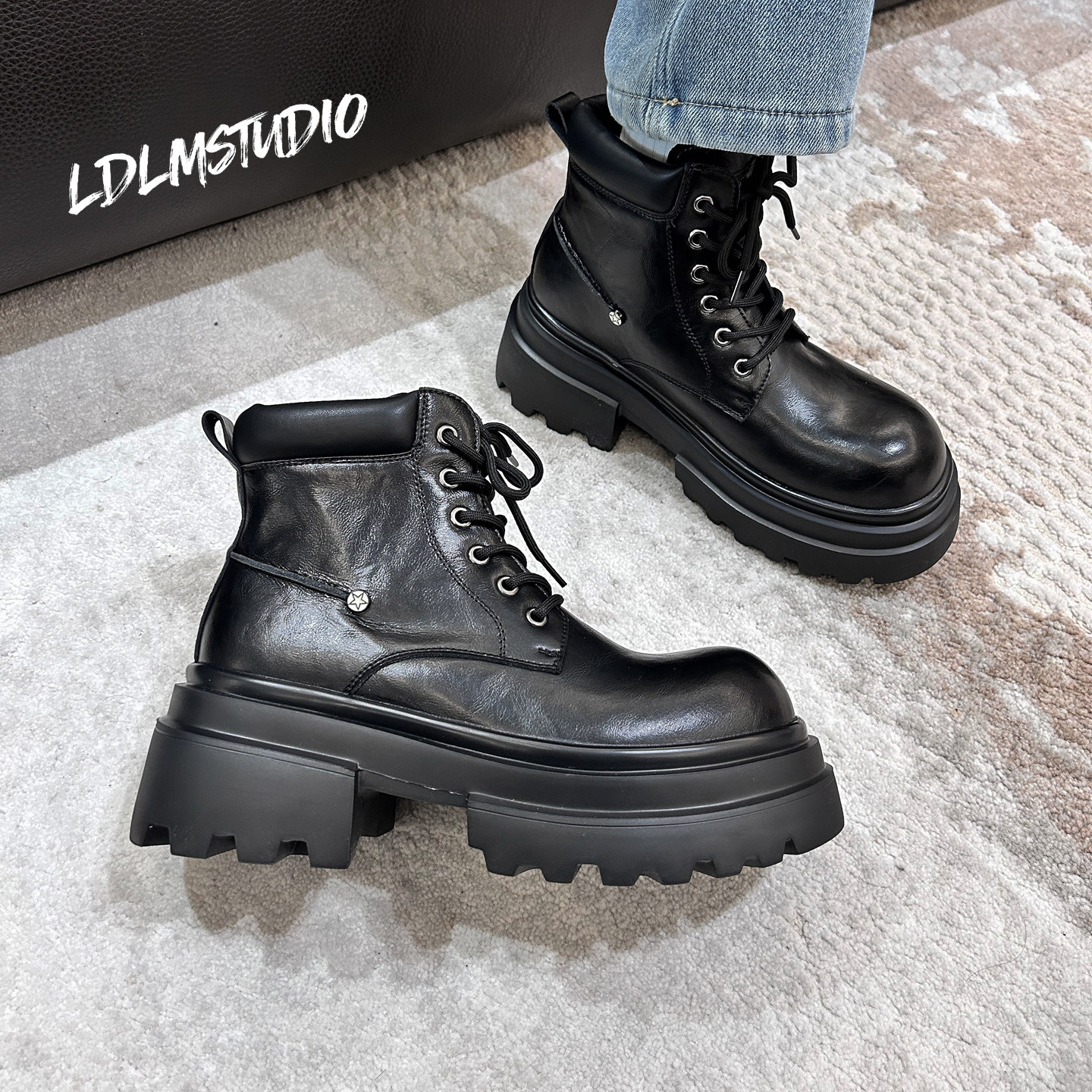 7CM厚底增高马丁靴加绒保暖短靴