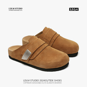 男女室内外一脚蹬磨砂皮博肯鞋 两点浪漫2025春夏新款 真皮包头拖鞋