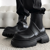 两点浪漫秋冬新款 加绒马丁靴男7CM厚底增高短筒酷帅切尔西短靴子