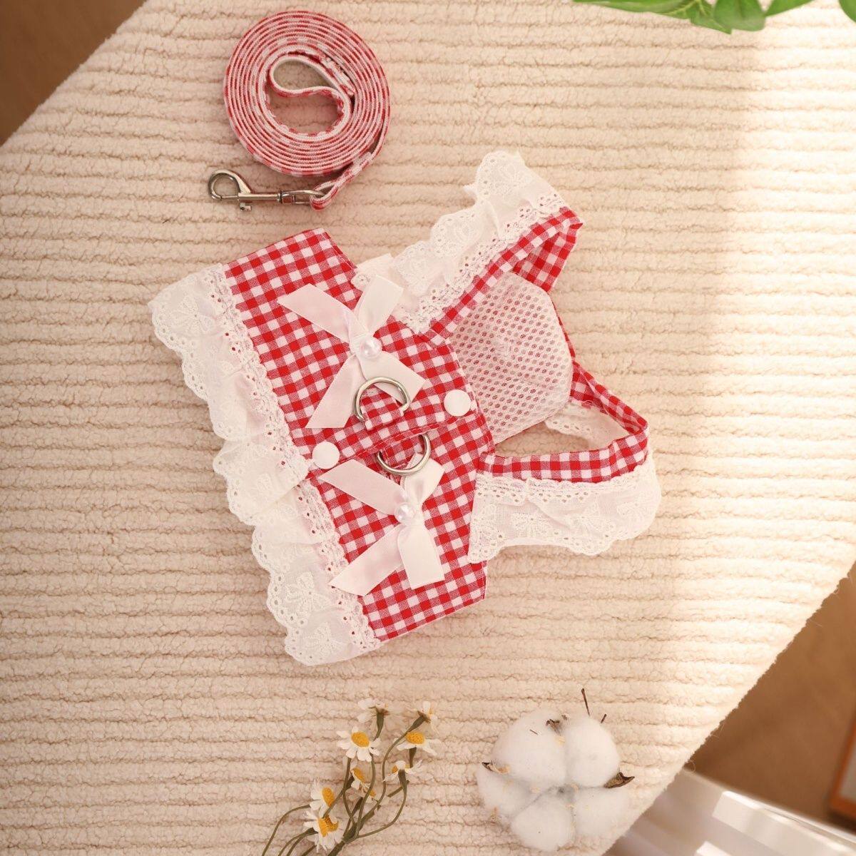 宠物狗狗猫咪衣服牵引田园裙小型幼犬泰迪马尔济斯春夏季薄款胸背
