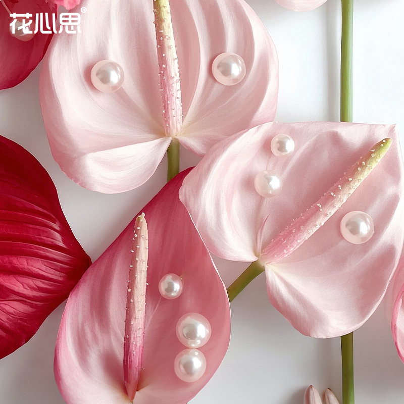 花心思白色珍珠贴平底带背胶贴纸