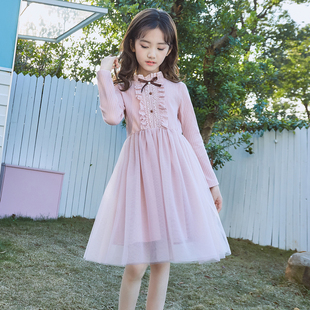 富罗迷女童连衣裙春秋新款 时髦高级周岁女孩洋气网纱裙儿童公主裙