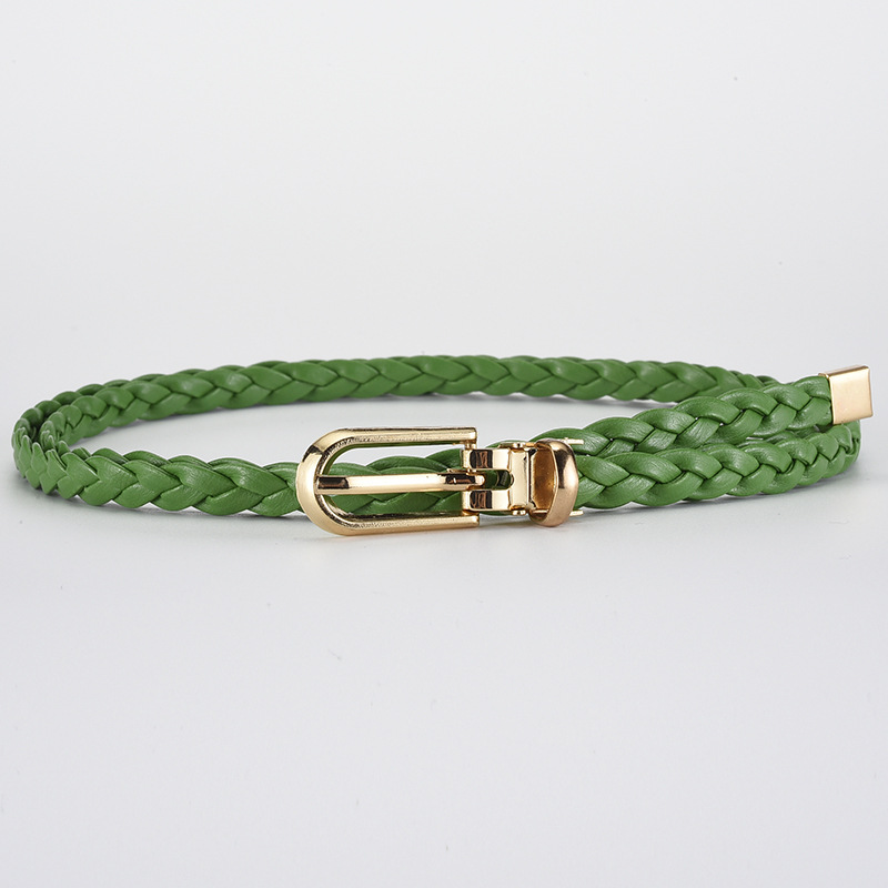 韩版腰带女款绿色时尚女士打结装饰编织糖果色小皮带简约个性百搭