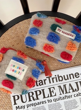 彩色团子毛呢包零钱包迷你小包创意个性公交卡包证件收纳包高颜值