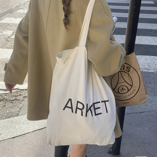 韩国简约小众字母ins风百搭帆布袋单肩环保购物袋大容量帆布包薄