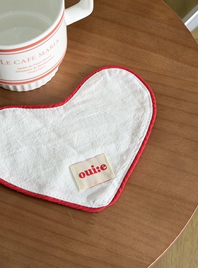 ins风韩系爱心格纹杯垫布艺隔热垫小清新桌面装饰置物垫杯垫
