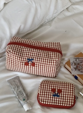 韩国ins可爱樱桃零钱包格子小巧便携耳机口红钥匙收纳身份证卡包